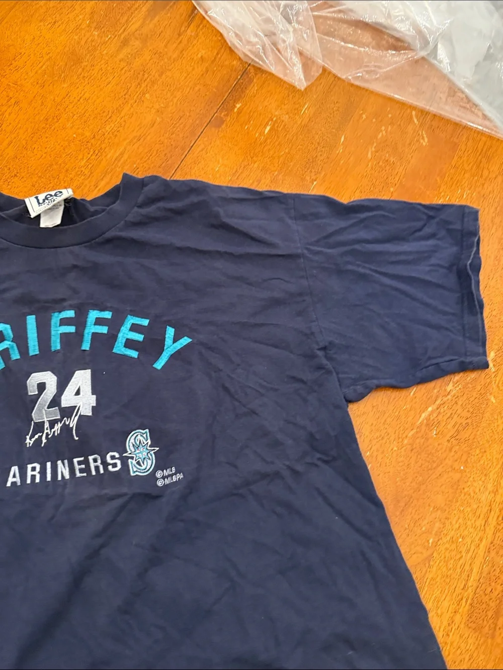 Nike Men's Navy Griffey 24 Mariners Tee with Teal and White Graphics